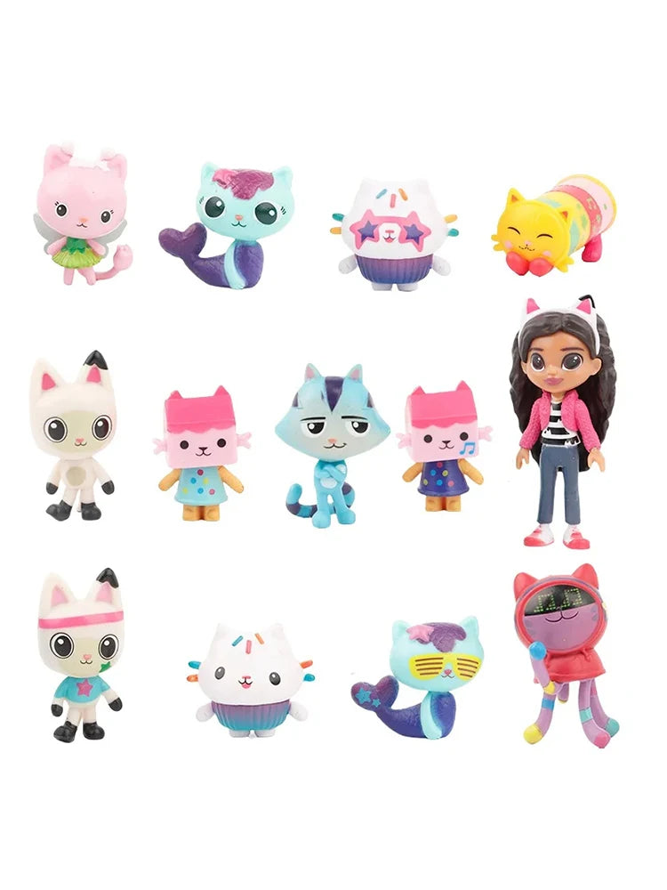 Hot 13pcs Gabby Dollhouse Anime Figure Toy Smiling Car Cat Hug Gaby Girl Dolls Mercat Cartoon Action Figure Xmas Birthday Gifts