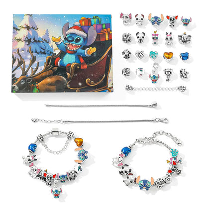 New Disney Stitch  24-Grid Christmas Countdown Calendar Blind Box - Alloy Bracelet Gift Set For Halloween & Xmas