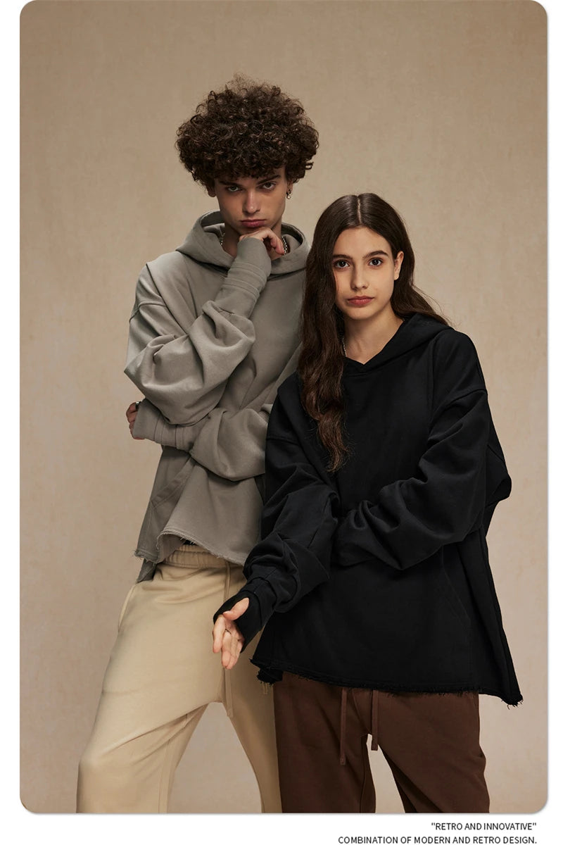 ZODF New Autumn Men Heavyweight 450gsm Hoodie Unisex Loose Ninja Sleeve 100% Cotton Hooded Pullovers Winter Coat HY0927