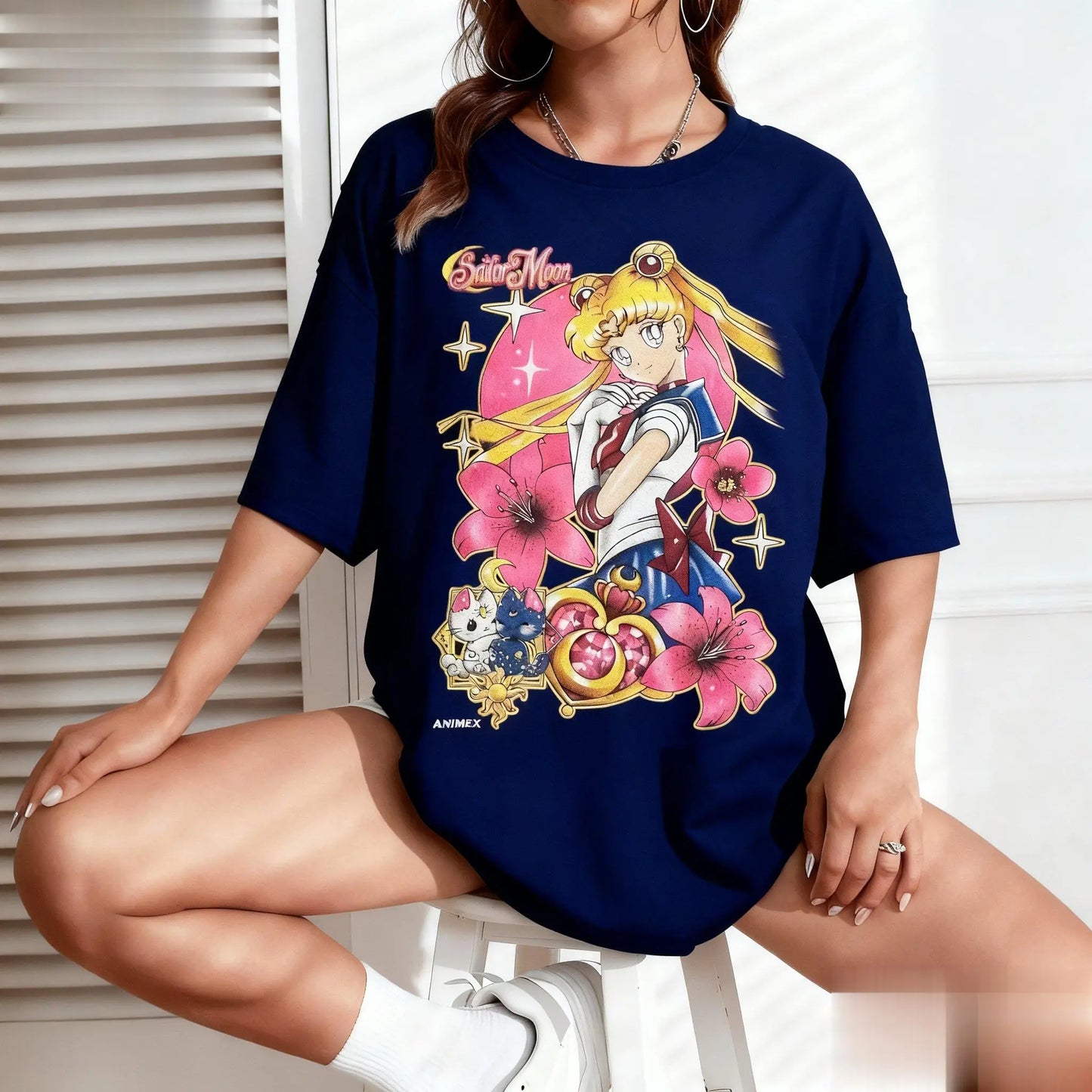 New Summer Trendy Sailor Moon Anime Graphic T-shirt Men Women Oversized Casual Top Streetwear Loose Short Sleeves Tee Y2k Unisex