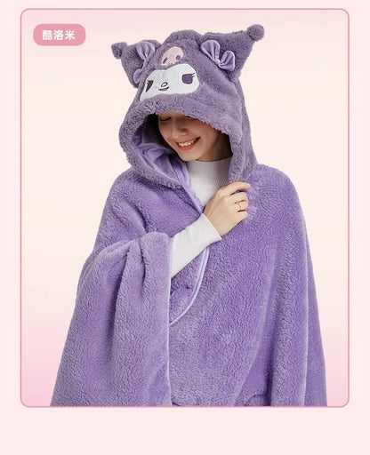 Cartoon Cute Cinnamoroll Kuromi My Melody Blanket Hooded Poncho Blanket Office Nap Blanket  Conditioning Blanket Surprise Gift