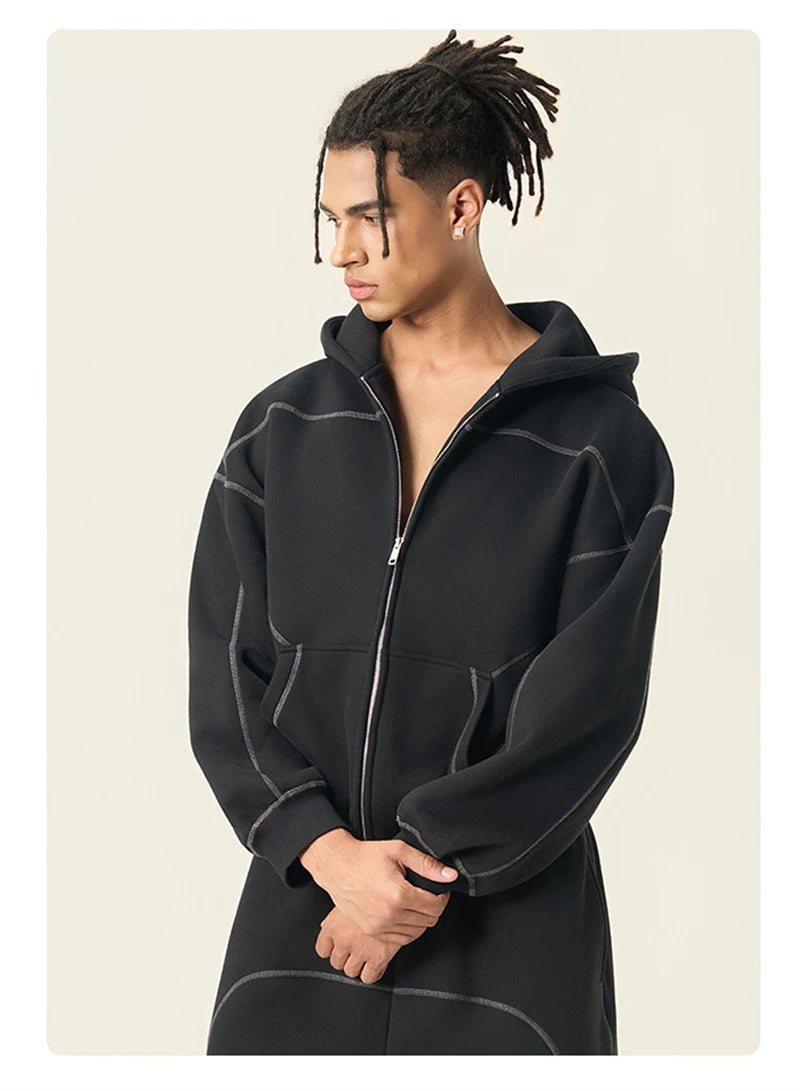 ZODF New Winter 350gsm Man Fleece Boxy Fit Zipper Hoodie Unisex Hip Hop Solid Warm Hooded Coat Brand Jackets HY0034