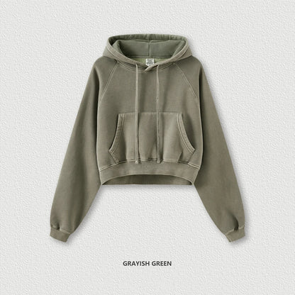 ZODF Women Hotsweet 2025 Winter Washed Fleece Crop Hoodies Girls Oversized Raglan Sleeve 400gsm Hooded Pullovers HY0648