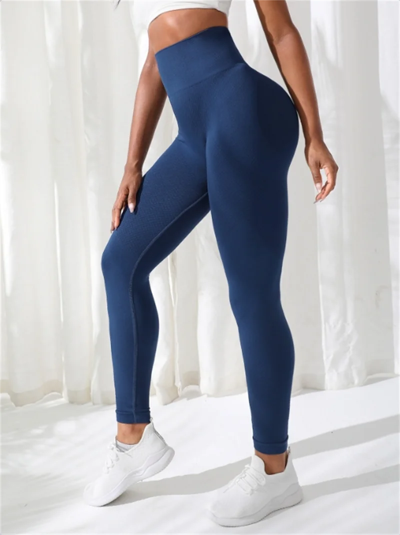 The Codex Women’s High Waist Seamless Gym Yoga Leggings Stretchy Athletic Fitness Pants - Blue / M