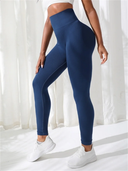 The Codex Women’s High Waist Seamless Gym Yoga Leggings Stretchy Athletic Fitness Pants - Blue / M