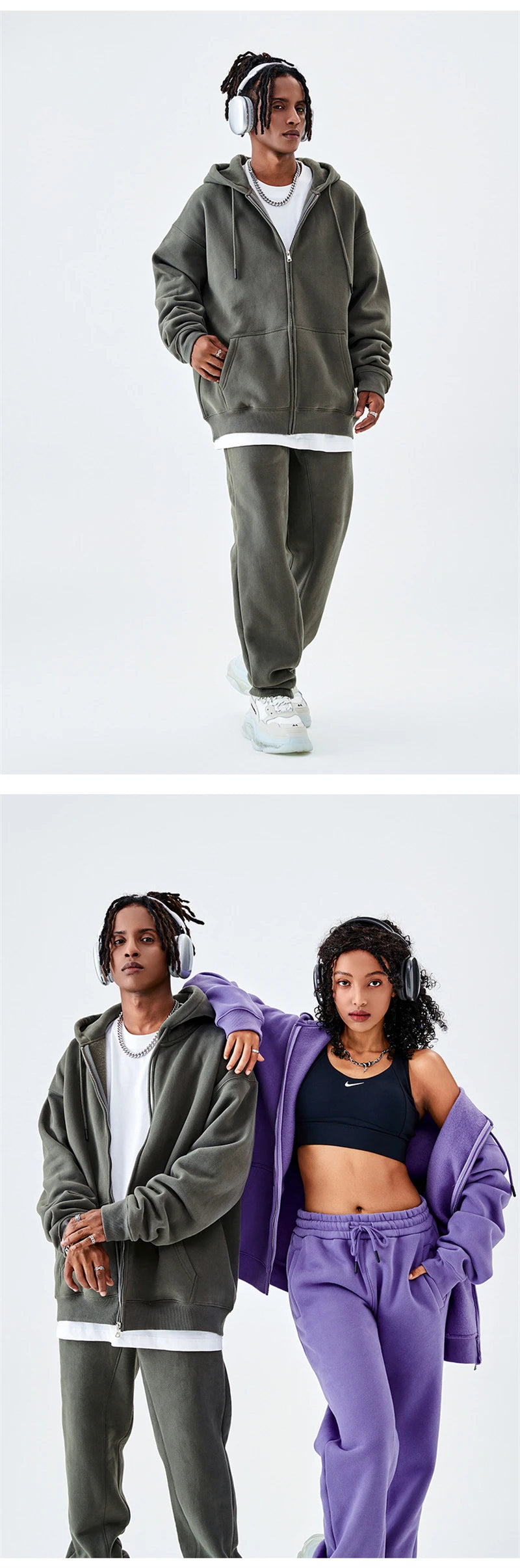 ZODF Basic Winter Men Fleece Zipper Hoodies Unisex Casual Loose 350gsm Warm Solid Hooded Sweatshirts Coats 18 Colors HY0726