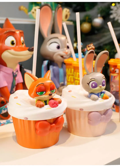 【HOT】Zootopia 2 Disney Movie Shaped Water Cup Nick Judy Cartoon Styled Cups With Crossbody Strap Kawaii Birthday Girl Boy Gifts