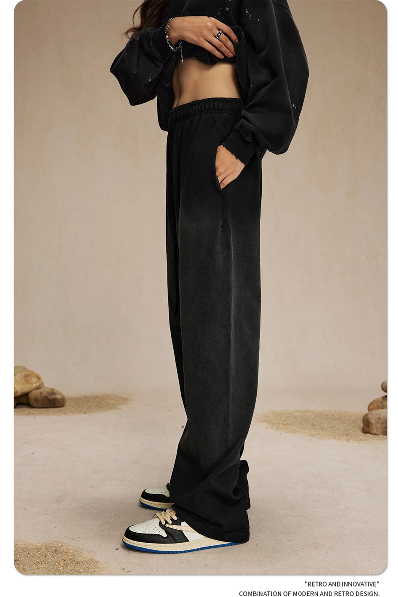 ZODF Retro Autumn Men's Washed Pants Retro Unisex Heavy Weight 450gsm Sports Knitted Straight Trouser Brand Clothes HY0916