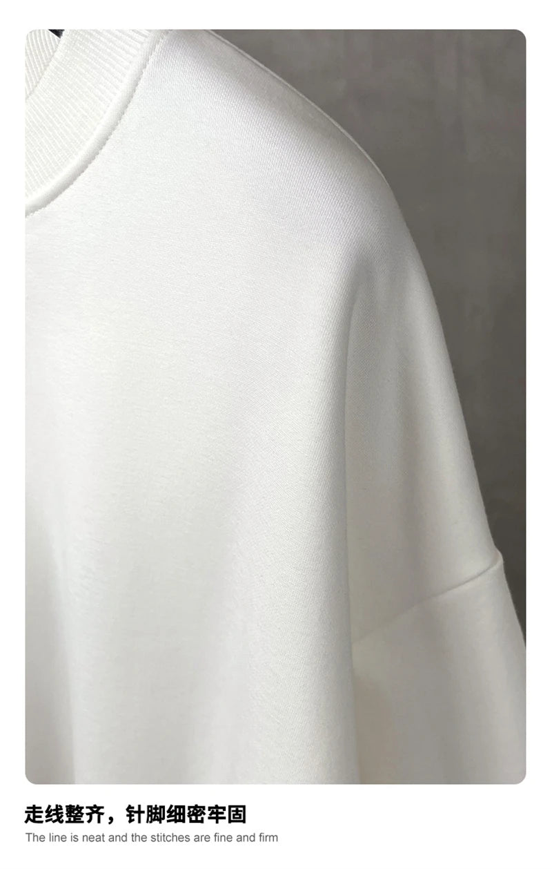 ZODF New Autumn Man Heat Transfer Printing T-Shirt Unisex Oversized 340gsm Fake 2-Piece Long Sleeve T Shirts Brand Tops HY1113