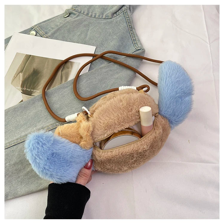 New Disney Stitch Cartoon Plush Backpack Cute Winter Gift For Girls Stuffed Animal Toy Plushie Bag Kids Carry-On Satchel