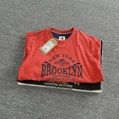 Autumn New American Retro Long-sleeved O-neck Letter Printed T-shirt Men's Fashion Simple 100% Cotton Washed Casual Sport Tops