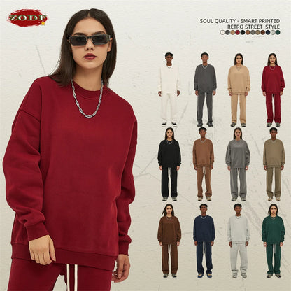 ZODF New 2025 Winter 350gsm Fleece Sweatshirts For Men Unisex Casual Loose Basic Solid O-Neck Thick Warm Pullovers HY0635