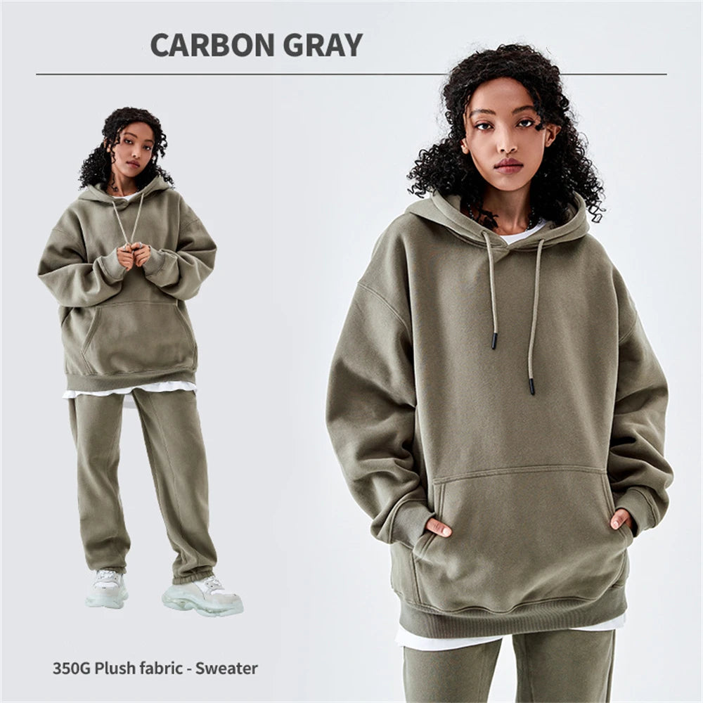 ZODF Casual Winter Men 350gsm Fleece Hoodie Unisex Loose Warm Solid Hooded Sweatshirt Pullover 18 Colors HY0728