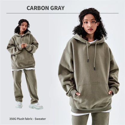 ZODF Casual Winter Men 350gsm Fleece Hoodie Unisex Loose Warm Solid Hooded Sweatshirt Pullover 18 Colors HY0728