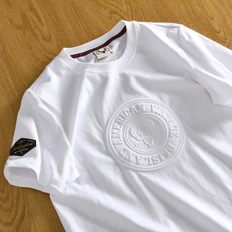 Summer New American Retro Short-sleeved O-neck 3D Printed T-shirt Men's Fashion Simple 100% Cotton Washed Casual Sport Tops