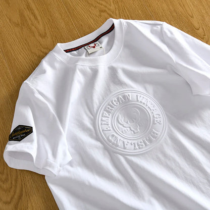 Summer New American Retro Short-sleeved O-neck 3D Printed T-shirt Men's Fashion Simple 100% Cotton Washed Casual Sport Tops