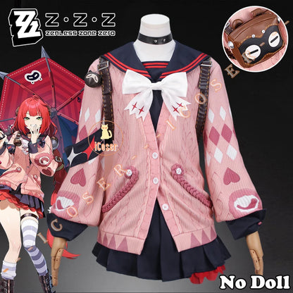 Zenless Zone Zero Ukinami Yuzuha Cosplay Costume Wig Skirt Uniform Earrings Headwear Spook Shack Halloween Party for Women Girls