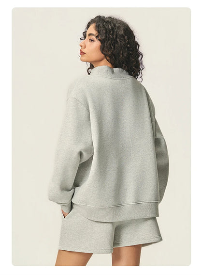 ZODF 2025 Winter Women 350gsm Warm Fleece Sweatshirts Girls Female Hip Hop Half Turtleneck Pullovers Brand Clothing HY056