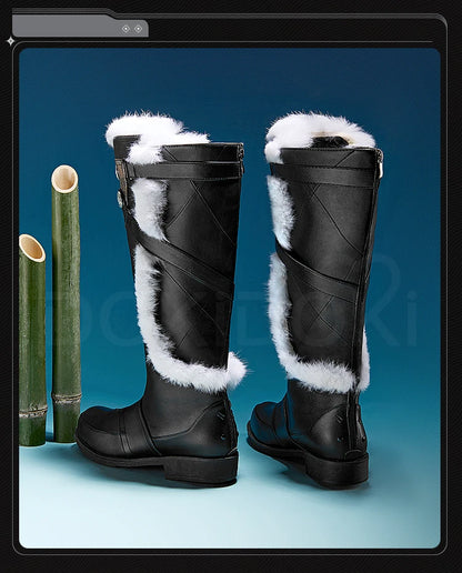 IN STOCK Rover Qiuyuan Cosplay Shoes Game Wuthering Waves DokiDoki-SR Black Leather Shoes Rover Cosplay Men Christmas Long Boots