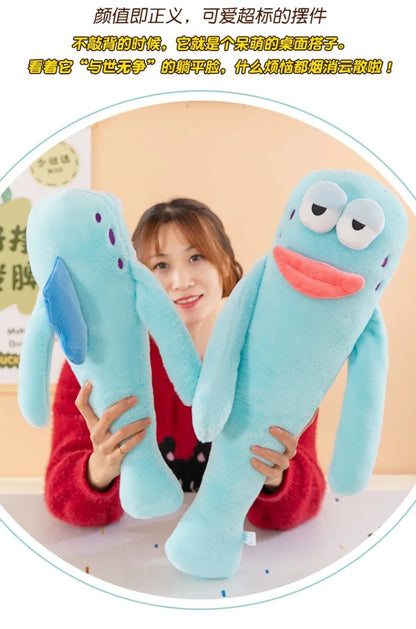 Sanrio 80cm Cute Plush Cartoon Ugly Fish Stuffed Toy Funny Knock Knock Doll New Viral Kids Birthday Christmas Gift for Children