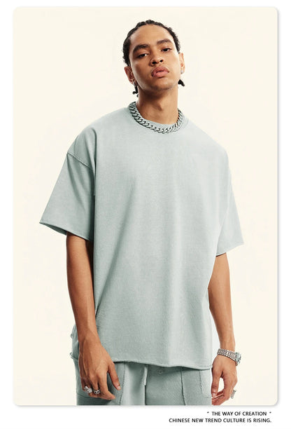 ZODF Retro 2024 Summer Men Washed Cotton T-Shirts  Unisex Women 310gsm Distressed Hem Loose Edge T Shirt Brand Tees HY0808