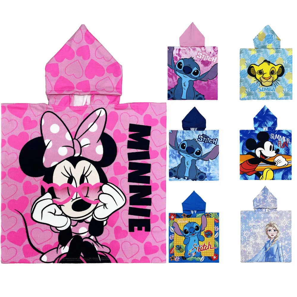 Baby Bathing Towels Boys Hooded Microfiber Minnie Bath Robes for Girls Kids Beach Towel Stitch Mickey Cape Towels Poncho