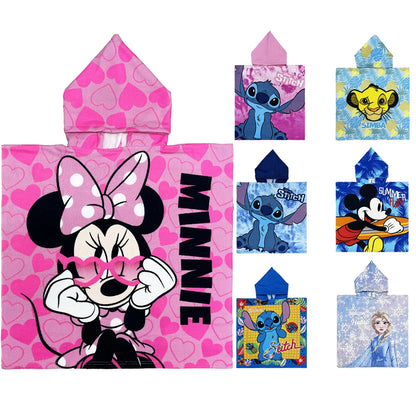 Baby Bathing Towels Boys Hooded Microfiber Minnie Bath Robes for Girls Kids Beach Towel Stitch Mickey Cape Towels Poncho