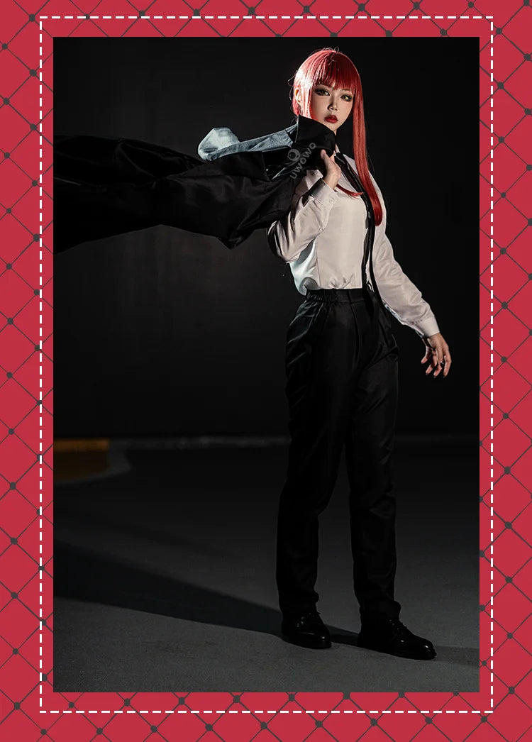 UWOWO Makimaa Cosplay Anime Makimaa Cosplay Costume Black Trench Shirt Tie Pants Men Women Suit Uniform