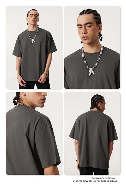 ZODF New 2025 Spring Summer 235gsm Solid Cotton T-Shirts For Men Women Unisex Loose Basic T Shirt Tees Brand Tops HY0970