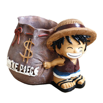 Anime One Piece Luffy Resin Office Pen Holders Collectible Monkey D Luffy 10cm Desk Pencil Pot Holder Action Figure Office Use