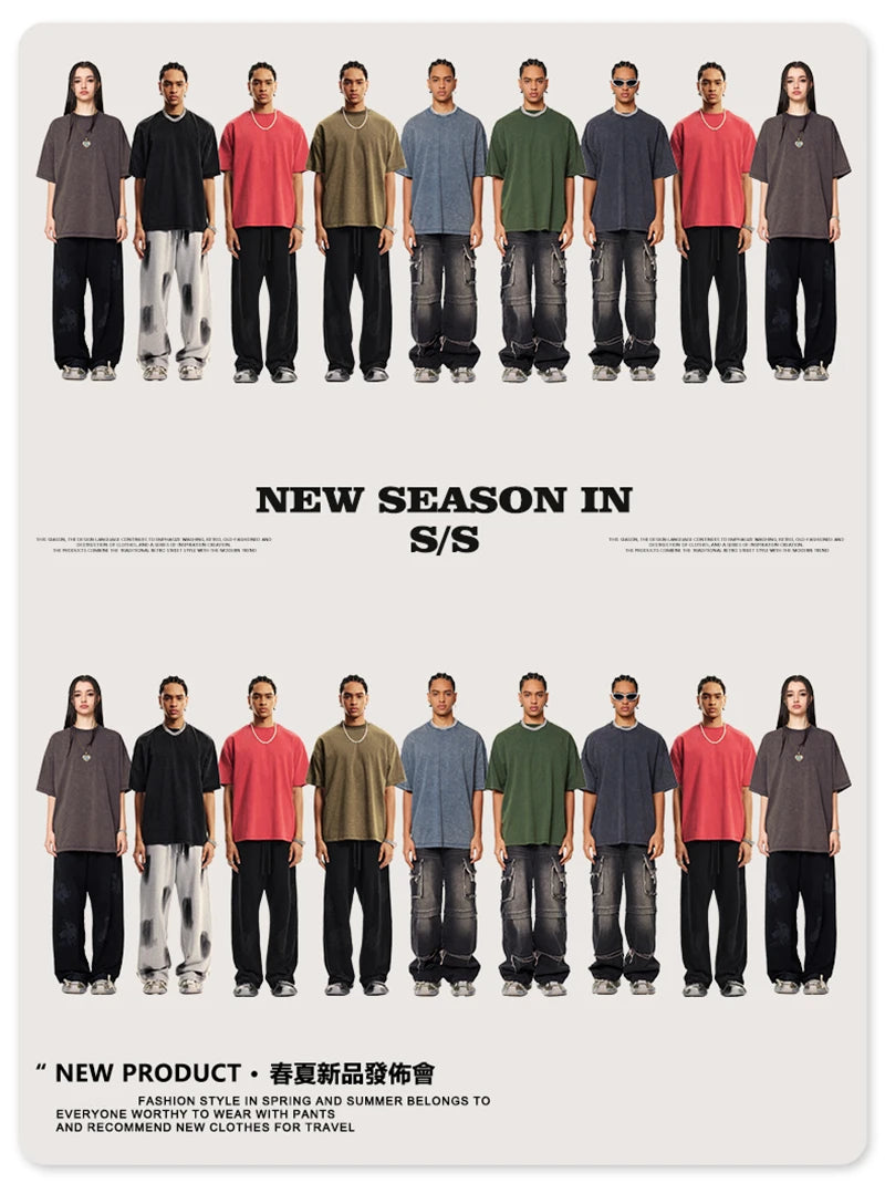 ZODF Vintage 2024 Summer Men Washed Solid 230gsm T-Shirts Unisex Ripped Breathable Quick Dry Cooling Feeling T Shirt Tees HY0801