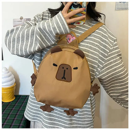 Kawaii Capybara Nylon School Bag Laptop Backpack Cartoon Children's Backpack Travel Casual Book Bags Large Capacity Backpack