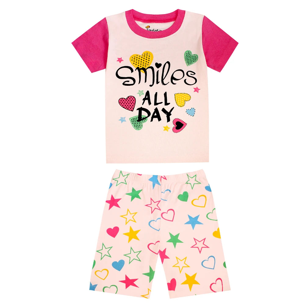 2pcs Toddler Girls Cotton Pajamas Outfit 2024 Cartoon Rabbit Unicorn Graphic O-Neck T-Shirt Top & Shorts Sleepwear Clothes Sets