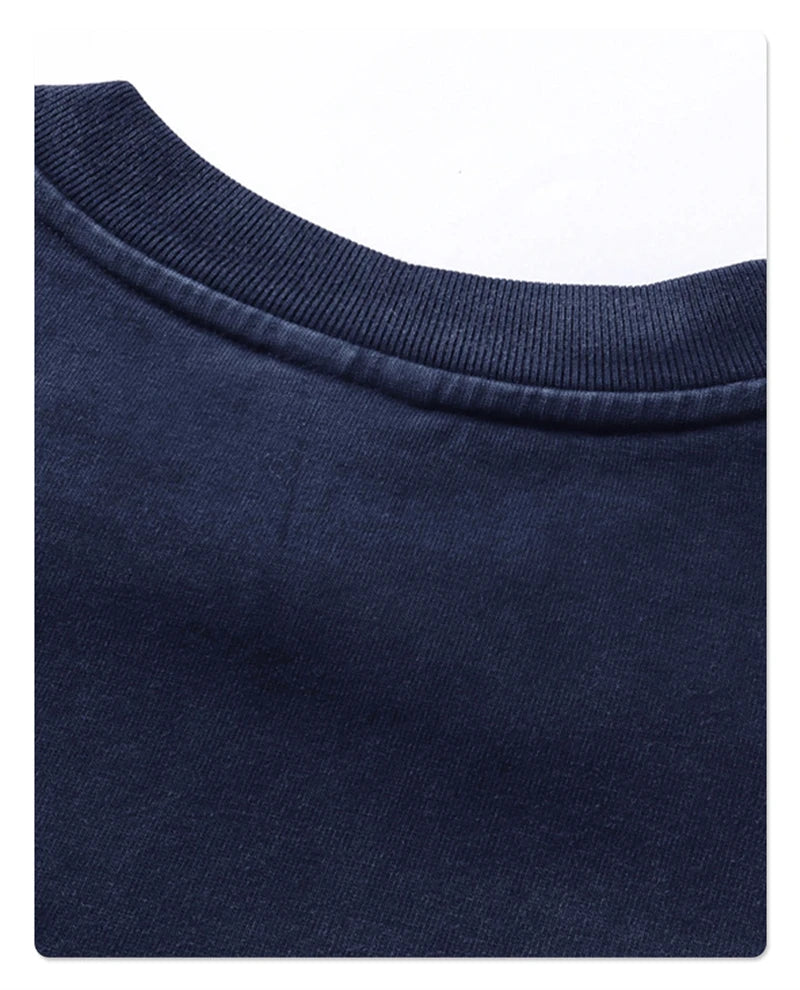 ZODF Retro Summer Men Washed 100% Cotton T-Shirts Unisex High Street Oversized Distressed Broken Neck T Shirt Brand Tees HY1050