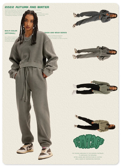 ZODF Winter Women Short Fleece Cropped Sweatshirts Girls Female Hip Hop Loose 400gsm V-Neck Pullovers Brand Tops HY0437