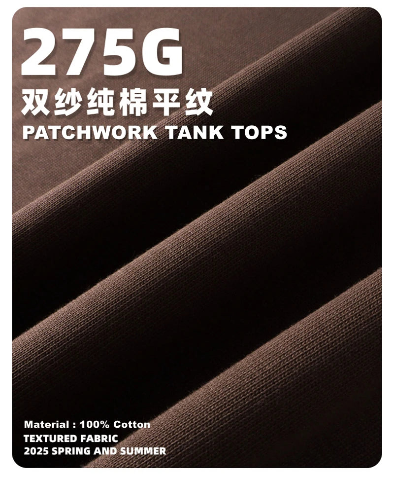 ZODF Trendy Men Summer Solid Cotton Tank Tops Unisex Oversized 275gsm Patchwork Sleeveless Tees Vests HY1051