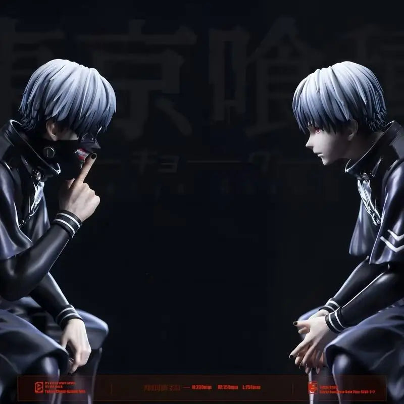 Tokyo Ghoul Kaneki Ken Sitting Figure Double Head Sculpt Replaceable Arms PVC Anime Statue Desktop PC Case Decor Collection Gift