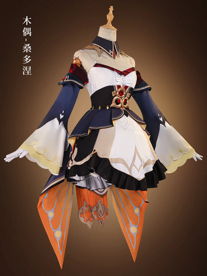 Genshin Impact Sandrone Cosplay Costume Wig Marionette Dress Uniform Headwear Eleven Fatui Harbingers Halloween Party for Women