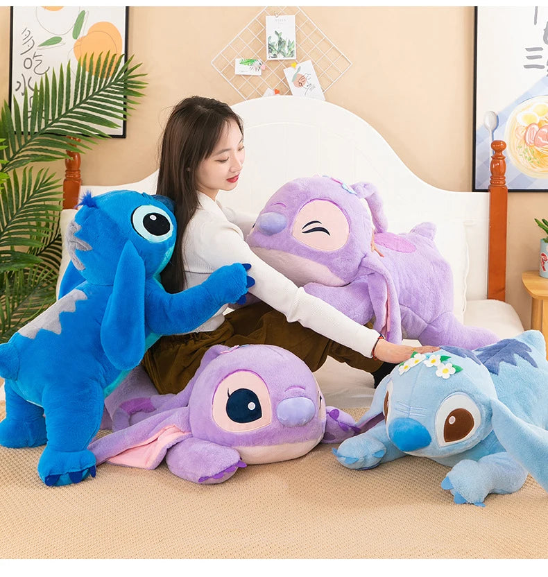 Disney Lilo and Stitch Plush Toys Prone Cute 55/80cm Anime Stich Doll Stuffed Plushie Angel Pillow Soft Gift for Children Kawaii