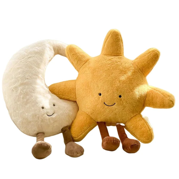Nordic Smile Face Moon and Yellow Sun Plushie Cushion Cute Weather Plush Toy for Kids Bedroom Decor Sofa Throw Pillow