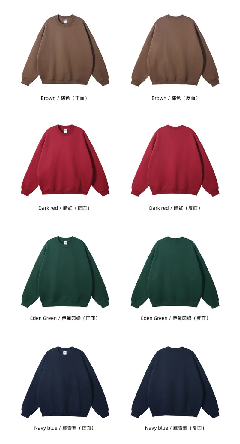 ZODF New 2025 Winter 350gsm Fleece Sweatshirts For Men Unisex Casual Loose Basic Solid O-Neck Thick Warm Pullovers HY0635