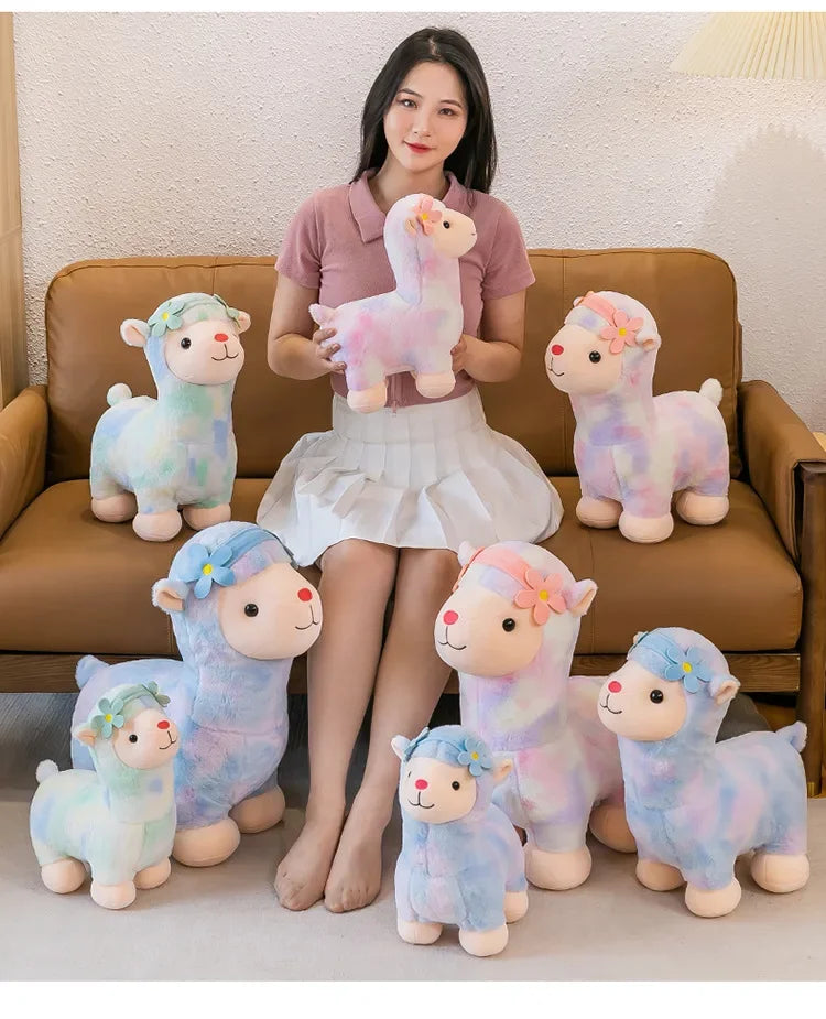 35-45cm Kawaii Fantastic Rainbow Colorful Plush Alpaca Stuffed Animals Doll Decoration Birthday Gifts Soft Pillow Children Gift