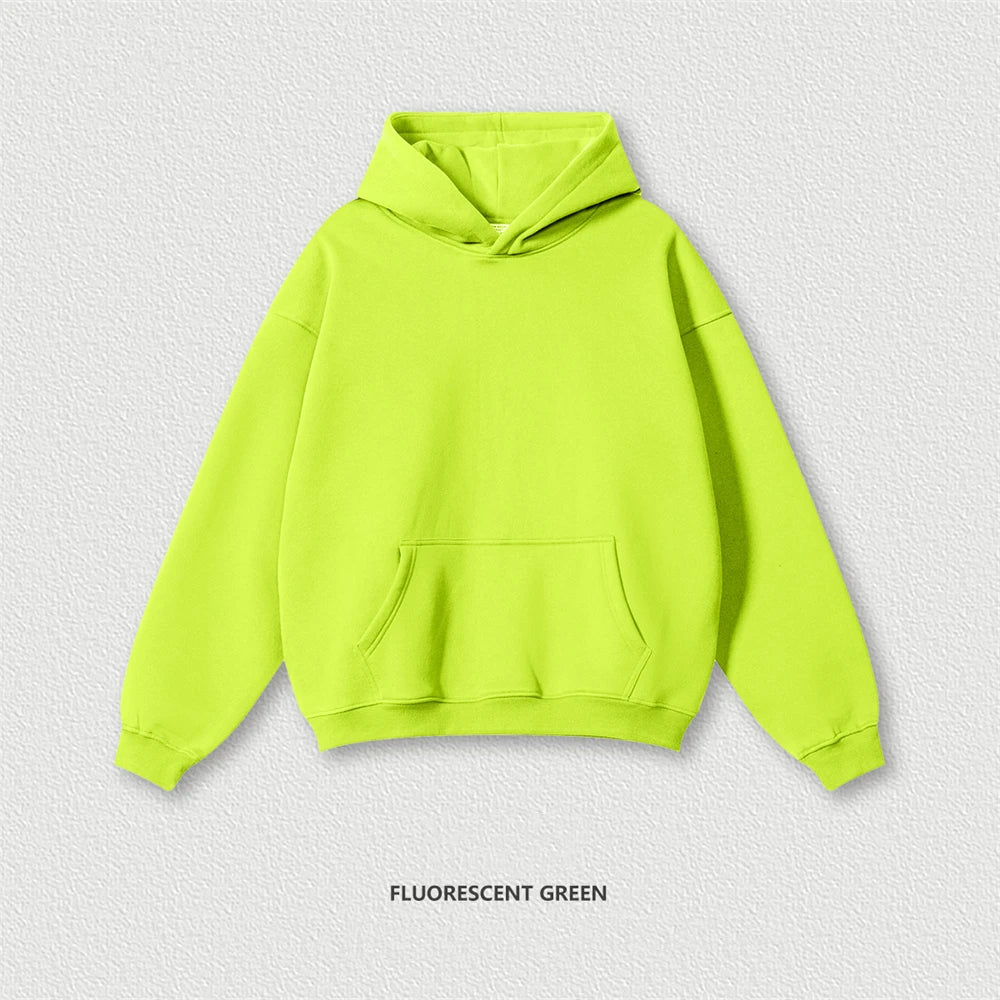 ZODF New 2024 Autumn Winter Men 345gsm Fleece Hoodies Unisex Women Relax Fit Warm Solid Hooded Pullovers Sweatshirts HY0863