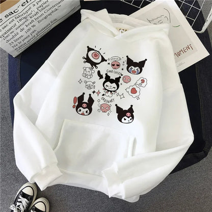 Long Sleeve Y2k Women'S Sweatshirt Luxury Brand Sanrio Kuromi Pattern Print Hoodie Girly Aesthetic Discount Youth Student Tops