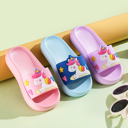 2025 New Kids Slippers Girls Slippers Indoor Pink Blue Unicorn Cartoon Toddler Girl Slippers 2 to 3 4 5 6 7 8 Years Casual Shoes