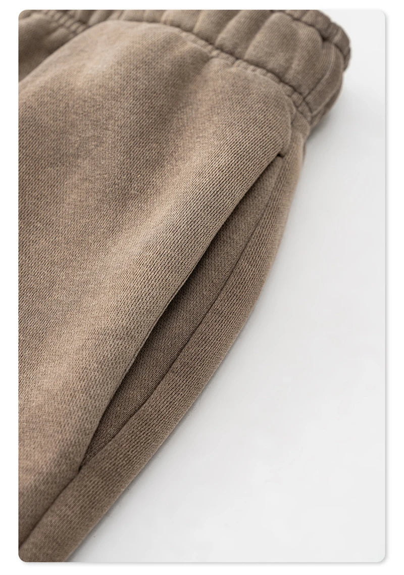 ZODF Retro Winter Monkey Washed Fleece Pants For Men Unisex Washed High Street 332gsm Warm Oversized Straight Trousers HY0892