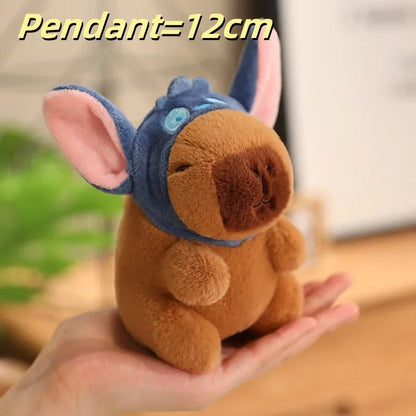 Capybara Soft Doll Cute Stuffed Capibara Anime With Pikachu Stitch Kuromi Hat Toy Kawaii Plushie Xmas Gift for Girl Friend
