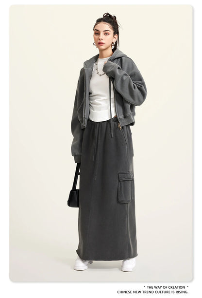 ZODF Retro 2025 Winter Women Short Zipper Hoodies Female Girls Loose 355gsm Thick Fleece Hooded Zip-up Coat Streetwears HY0448