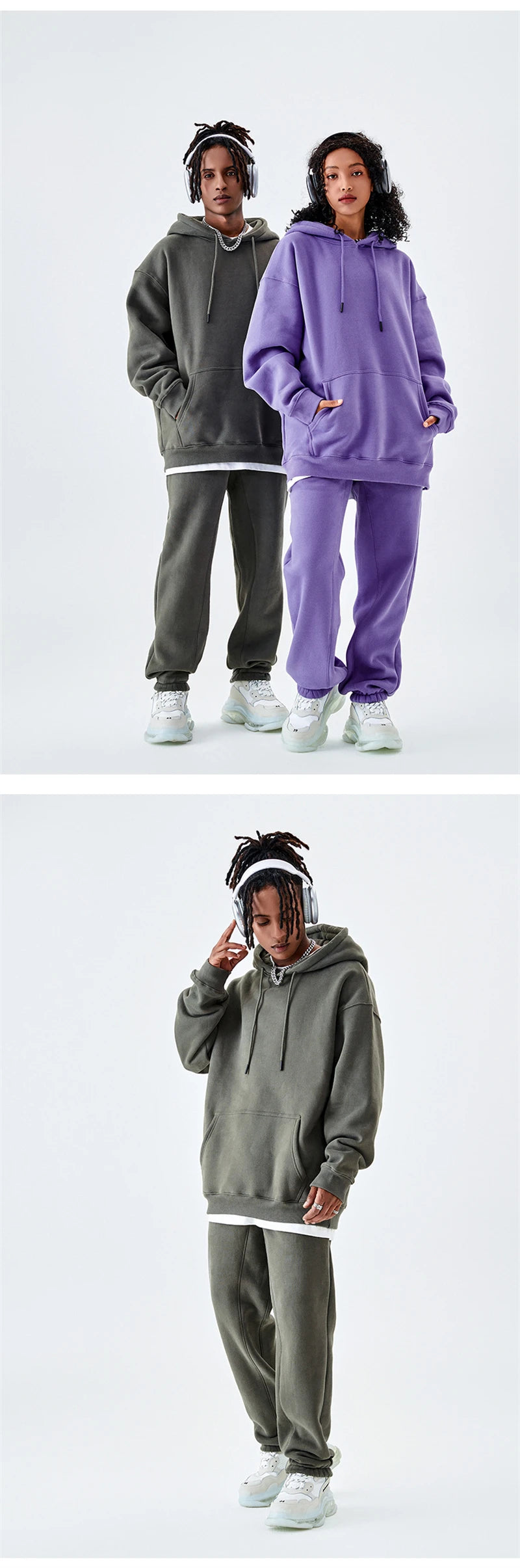 ZODF Casual Winter Men 350gsm Fleece Hoodie Unisex Loose Warm Solid Hooded Sweatshirt Pullover 18 Colors HY0728