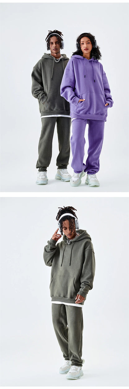 ZODF Casual Winter Men 350gsm Fleece Hoodie Unisex Loose Warm Solid Hooded Sweatshirt Pullover 18 Colors HY0728